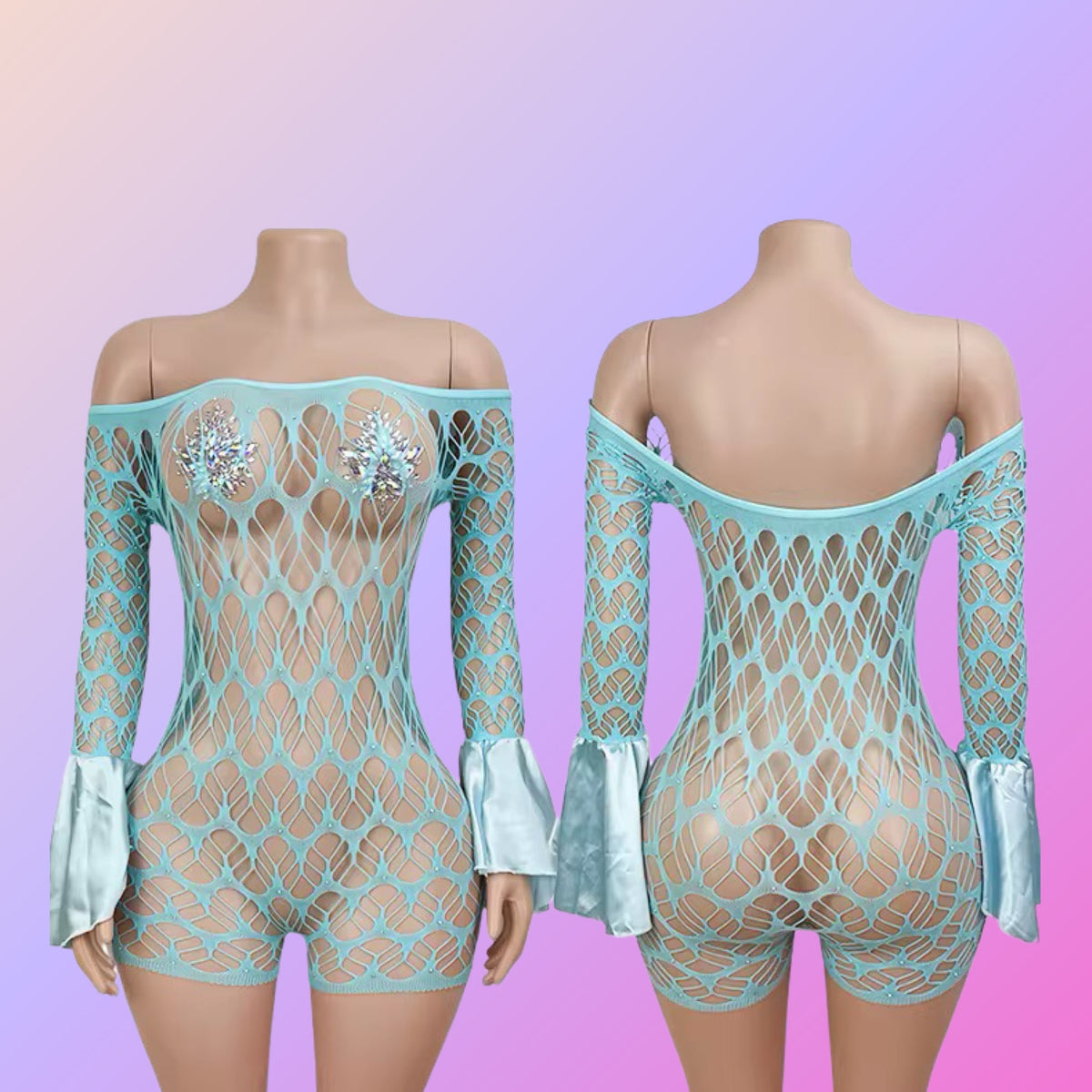 Flare wrist long sleeve mesh body stocking