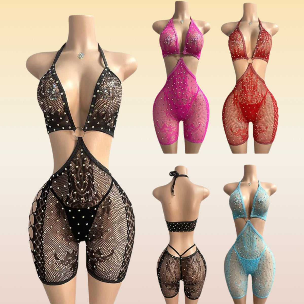 Triangle Top One Piece Short Set