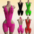 Cutout Hip Halter Top Shorts One Piece
