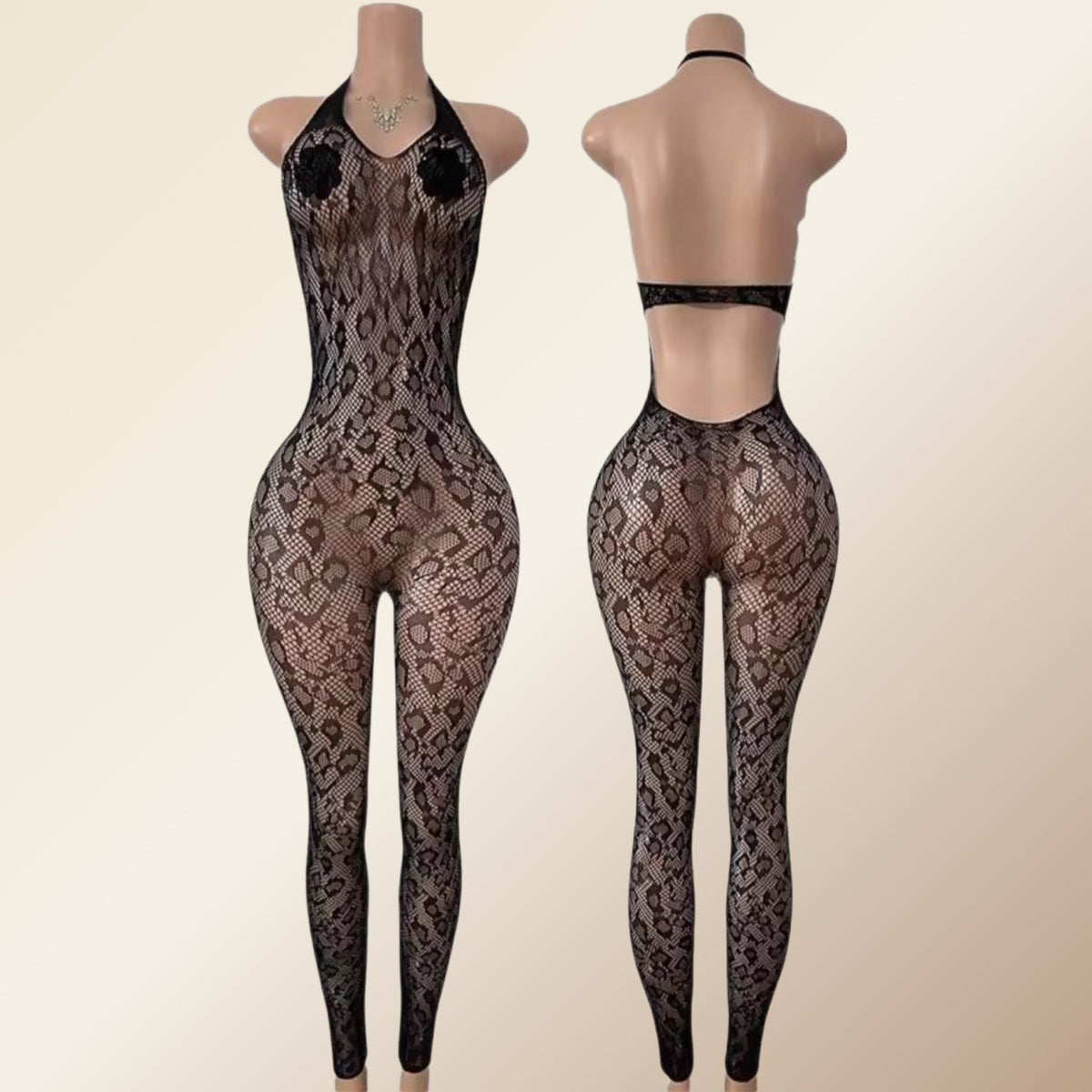 Halter Top Leopard Print Bodystocking