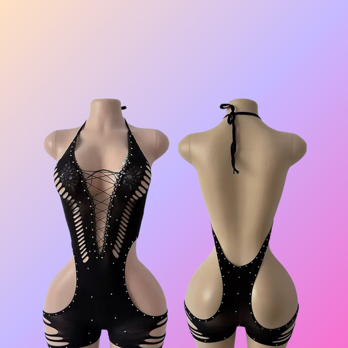 One piece halter top cut out shorts