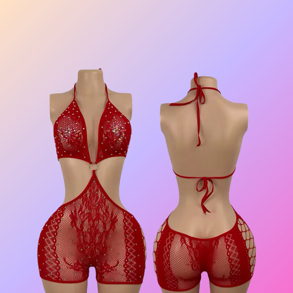 Triangle halter top one piece shorts
